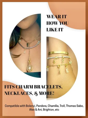 Vista 3 de Colgantes chapados en oro de 18 quilates con clip de letras del alfabeto de la A a la Z, compatibles con Pandora, Thomas Sabo, pulseras europeas