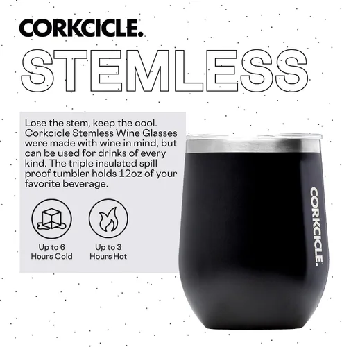 Vista 2 de Corkcicle Vaso de vino sin tallo, mantiene las bebidas frías durante 6 horas, acero inoxidable con triple aislamiento, base antideslizante, regalo