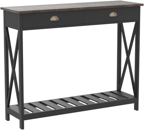 Vista 5 de ChooChoo Mesa Consola de Granja con Cajón para Entrada, Mesa de Entrada Larga y Estrecha con Estante para Sala de Estar, Mesa de Sofá de Pasillo
