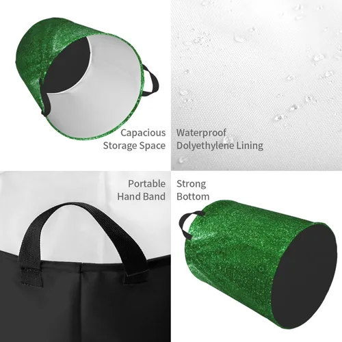 Vista 4 de Cesta de lavandería grande,Cesta de lavandería plegable con asas,Para ropa en el dormitorio familiar,Brillo de lentejuelas verdes