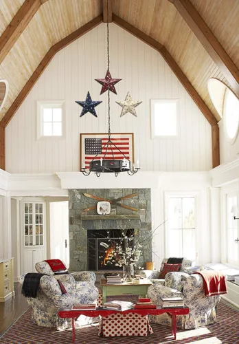 Vista 3 de Juego de 3 estrellas de granero de metal, decoración de pared patriótica estadounidense con bandera americana americana para colgar en interiores