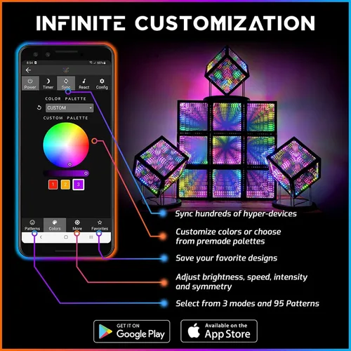 Vista 4 de La Compañía de Iluminación Hyperspace HyperCube Infinity Cube LED Light - Lámpara de Escritorio de Mesa Reactiva al Sonido de 10 Pulgadas - Lámpara