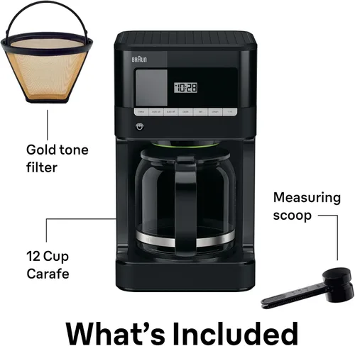 Vista 5 de Braun Brew Sense Cafetera de goteo de 12 tazas - Pausa y vierte a mitad de preparación, cafetera programable con temporizador y reloj de 24 horas