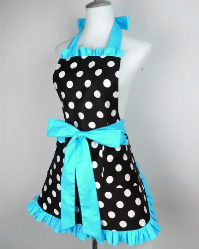 Vista 4 de Delantales retro vintage para mujer, delantales de cocina de talla grande con lazos adicionales y bolsillo, 28.3 x 24.4 pulgadas, Azul