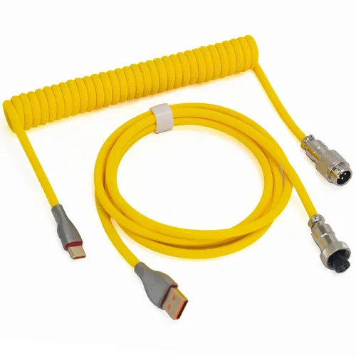 Vista 7 de Cables de teclado trenzados de 1.5 m en espiral tipo C a USB A con conector de aviador desmontable. Para teclado de juegos/tableta (arcoíris)