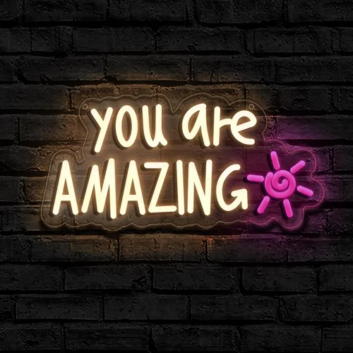 Vista 8 de Letrero de neón "You Are Amazing" para decoración de pared para dormitorio, aula, bar, pub, club, guardería, colgante, luz LED rosa USB regulable