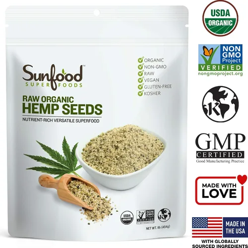 Vista 3 de Sunfood Superfoods Semillas de cáñamo orgánicas crudas, semillas de cáñamo orgánicas, corazones de cáñamo orgánicos, semillas de cáñamo sin cáscara