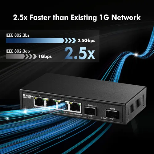 Vista 3 de MokerLink Switch Ethernet de 4 puertos 2.5G con SFP 2x10G, 4 puertos Base-T de 2.5G compatibles con 10/100/1000Mbps, conmutador de red sin