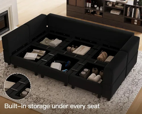 Vista 3 de Belffin Sofá Seccional Modular de Terciopelo con Chaise Lounge Sofá Cama Seccional con Chaise de Almacenamiento Sofás Cama Sofá para Sala de Estar