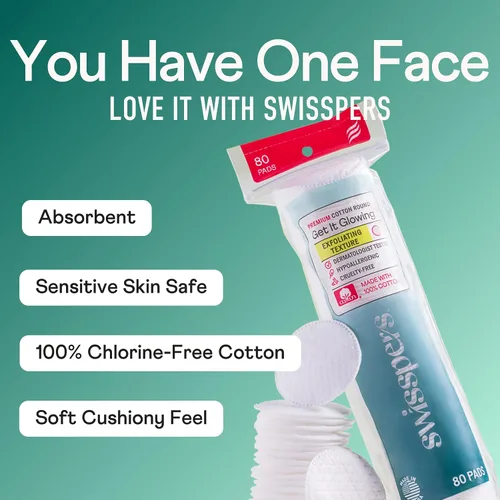 Vista 4 de Swisspers - Círculos exfoliantes premium de algodón – 80 unidades (paquete de 3) – 100% algodón puro, almohadillas de superficie de doble cara