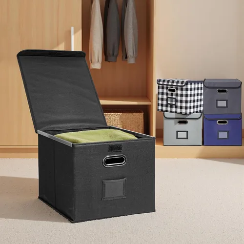 Vista 7 de Hleelomi Caja de archivos plegable con tapa y deslizador de plástico, organizador de documentos colgantes para oficina/hogar, 14.96 x 12.6 x 10.83