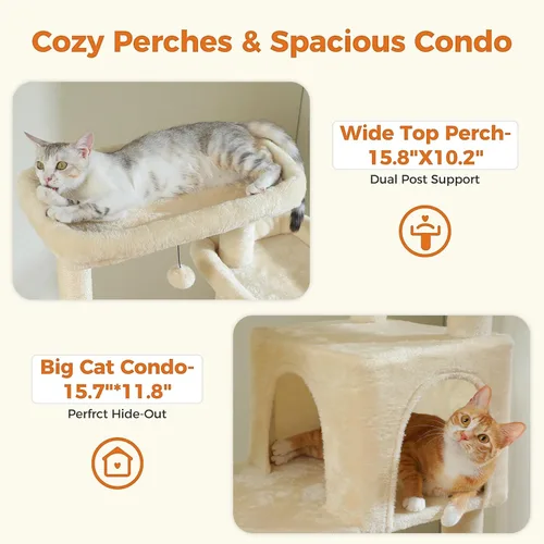 Vista 6 de PETEPELA Árbol de gato de 69 pulgadas de alto para gatos grandes de interior, torre para gatos adultos con hamaca grande, torre de árbol trepador