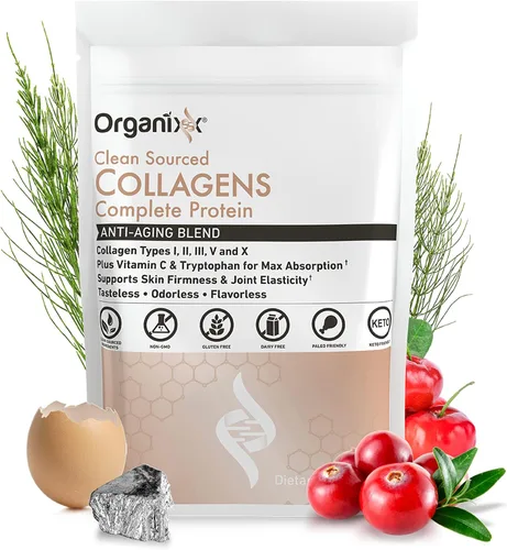 Vista 2 de Organixx Colágenos de origen limpio (20 porciones) y paquete Multi-Vita-Maxx (90 cápsulas), proteína con vitamina C y zinc más multivitamínico
