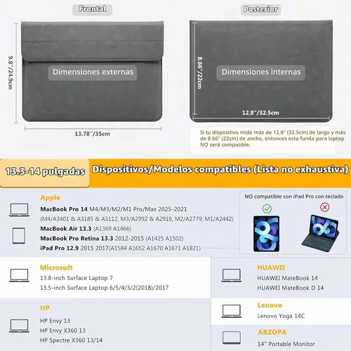 Vista 6 de HYZUO Funda para laptop de 13.3-14 pulgadas con función de soporte, gris