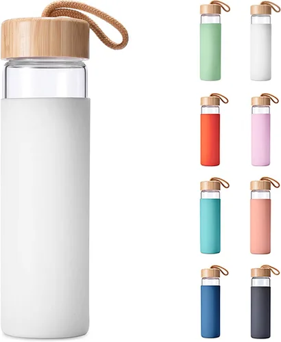 Vista 9 de Botellas de agua de vidrio de borosilicato de 20 onzas con funda de silicona, libres de BPA, aptas para lavavajillas - Botellas de vidrio Arcadia