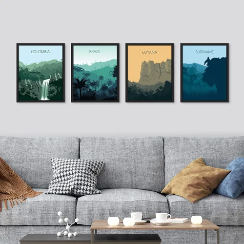 Vista 76 de SIGNWIN Marco de arte de pared de jirafa de safari africano, juego de 4 impresiones coloridas de paisaje, decoración de pared de naturaleza