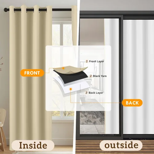Vista 9 de 2 paneles de cortinas 100% opacas, de peso medio, con aislamiento térmico y ojales para dormitorio, sala de estar, tratamiento de ventana