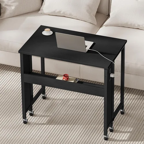 Vista 9 de CHOEZON Escritorio plegable moderno para computadora de 31.5 pulgadas con tomas de corriente, ruedas, almacenamiento, perfecto para espacios Negro