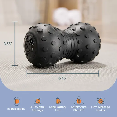 Vista 6 de LifePro Pelota de masaje vibrante de 4 velocidades - Masajador en forma de cacahuate. Combina una pelota de lacrosse con un rodillo de espuma