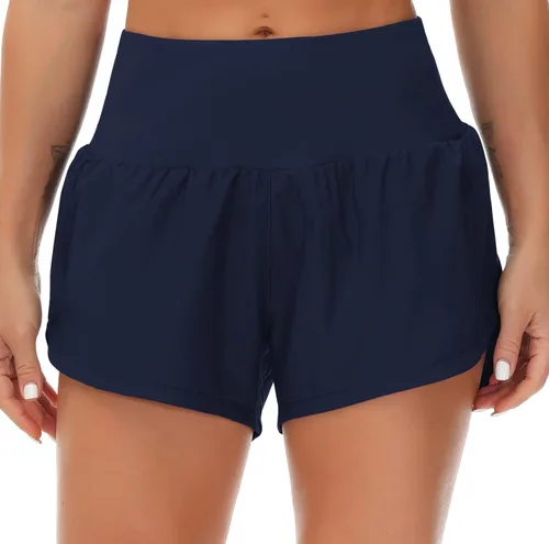 Vista 2 de THE GYM PEOPLE - Pantalones cortos deportivos de entrenamiento para mujer, con cintura alta, de secado rápido, con forro de malla y bolsillos