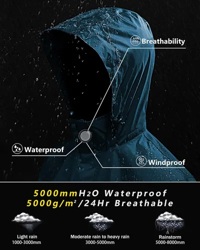 Vista 4 de Outdoor Ventures Chaqueta impermeable para hombre, impermeable, ligera, plegable, con capucha, para golf, senderismo, viajes
