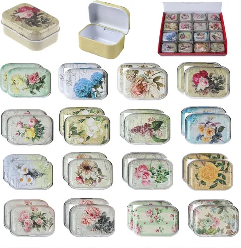 Vista 14 de 8 piezas de mini flores de estaño organizador de joyas caja de almacenamiento cajas decorativas pequeñas latas de metal floral con tapas
