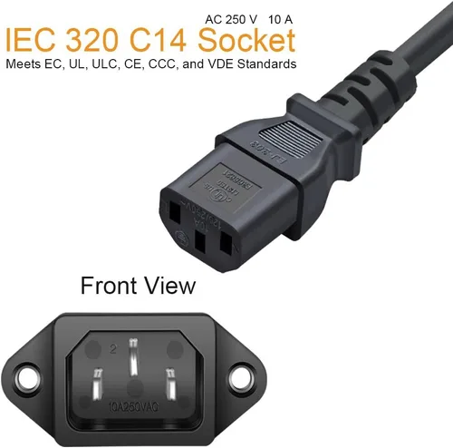 Vista 2 de Adaptador de enchufe de montaje en panel C14, paquete de 10 enchufes de alimentación de CA 250 V 10 A IEC 320 conector de terminal enchufe negro