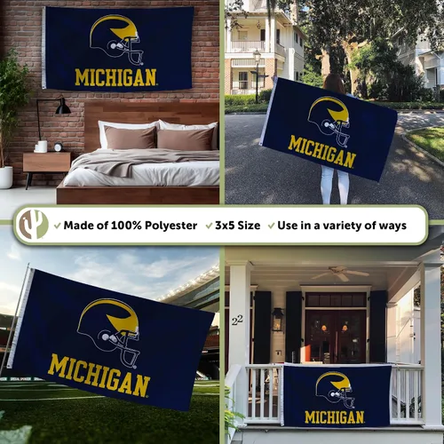 Vista 3 de Desert Cactus Bandera de la Universidad de Michigan Wolverines UM U of M Banners 100% poliéster para interiores y exteriores, banderas de 3 x 5 pies