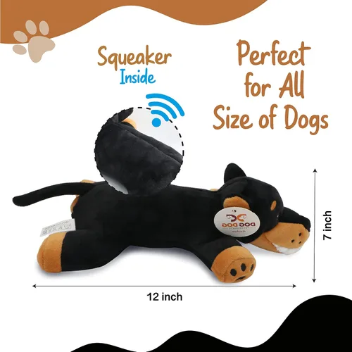 Vista 5 de Dogdog - Juguete de peluche negro y marrón para perro Doberman con orejas puntiagudas