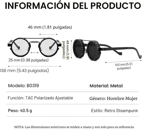 Vista 6 de FEISEDY Gafas de sol redondas polarizadas ajustables para hombres y mujeres Aviador negro 0319