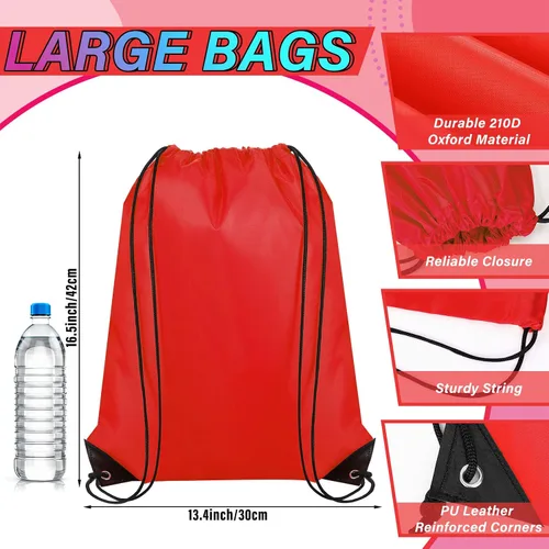 Vista 2 de 100 bolsas de mochila con cordón a granel, bolsas de cuerda para gimnasio, escuela, viajes, regalos de bricolaje, Rojo