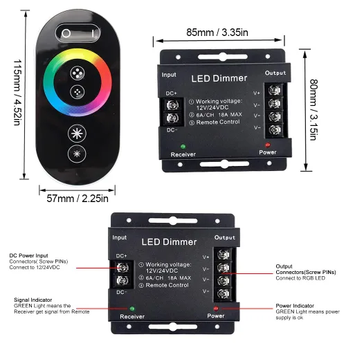 Vista 5 de RGB LED Dimmer Switch, DC 12V-24V RGB Dimmer Switch with Touch Slide