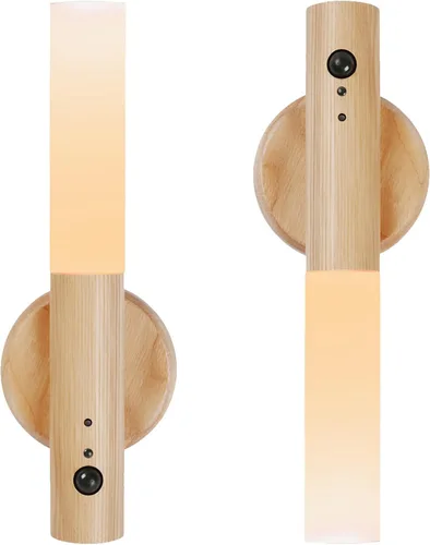 Vista 10 de Luces nocturnas con sensor de movimiento de madera LANDGOO Aplique de pared con pilas inalámbrico recargable LED para pasillo de cuerpo magnético