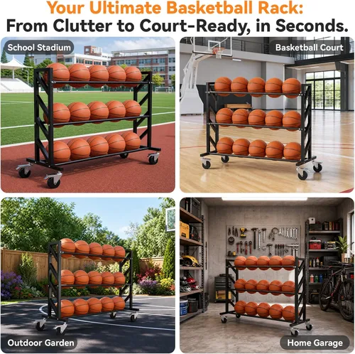 Vista 9 de Bastidores de baloncesto prémium para bolas, carrito de bolas