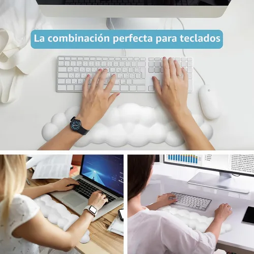 Vista 5 de Teclado reposamuñecas RUYEDE Cloud Espuma viscoelástica, piel sintética, diseño ergonómico, comodidad para escribir y aliviar el dolor