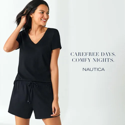 Vista 6 de Nautica Ropa de dormir de algodón para mujer, pantalones cortos de pijama de punto de jersey (talla regular y grande)