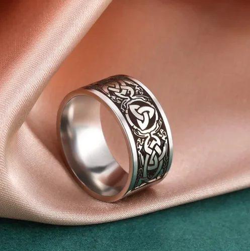 Vista 2 de Triquetra - Anillo de nudo de la Trinidad, nudo de bruja, nudo celta irlandés, anillo claddagh, anillo vikingo nórdico, joyería para hombres, mujeres