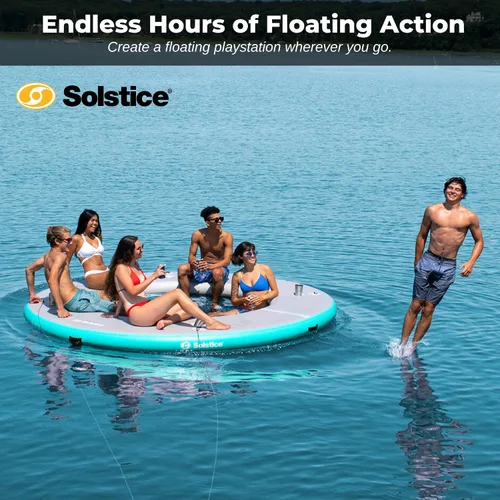Vista 2 de SOLSTICE Circular Mesh Hangout Ring Inflatable Dock, Floating Water Raft Platform