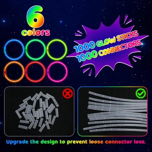 Vista 2 de Mega-L Glow Sticks suministros de fiesta, recuerdos de fiesta que brillan en la oscuridad, 100 collares ultra brillantes de 8 pulgadas y pulseras