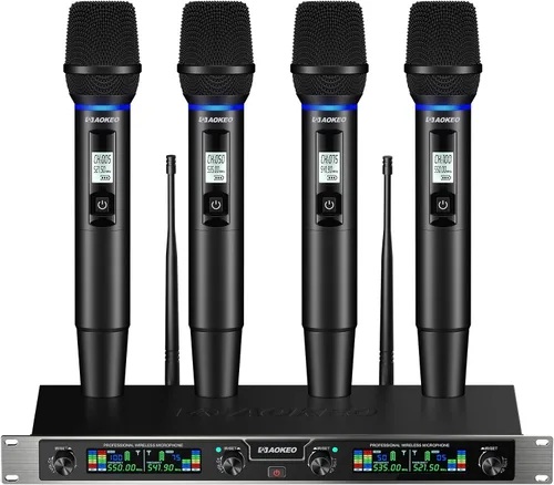 Vista 9 de Sistema de Micrófono Inalámbrico Aokeo, Juego de Micrófono Inalámbrico de Metal con Estuche, Micrófonos Dinámicos de Mano Inalámbricos para Cantar