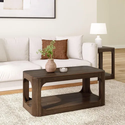 Vista 16 de Plank+Beam Forma - Mesa de centro moderna de 54 pulgadas con estante, mesa central contemporánea con espacio de almacenamiento, mesa de té Nuez