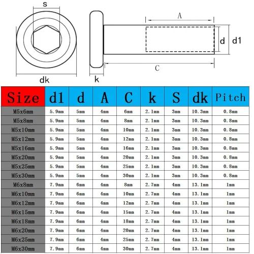 Vista 2 de 5 Uds. M5 x 0.236 in Tornillo hexagonal remache inserción tuerca 304 acero inoxidable cabeza plana barril tuercas rosca interna tuerca cilíndrica