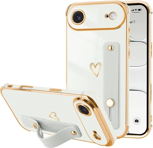 Vista 84 de LLZ.COQUE Funda compatible con iPhone 12 para mujeres y niñas, parachoques chapado de lujo con bonito diseño de corazón de amor, soporte de correa