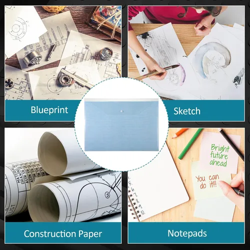 Vista 5 de Honoson 30 sobres transparentes de 11 x 17 pulgadas con cierre a presión, sobres de plástico transparente para carpetas de archivos de documentos