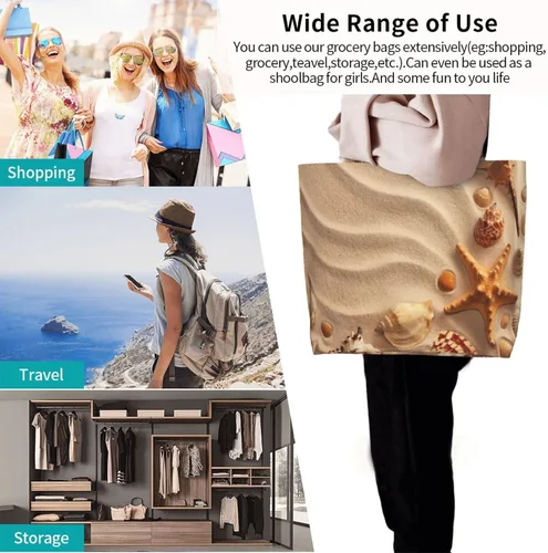 Vista 9 de Bolsa de mano de verano para playa, con estrellas de mar, grande, casual, para mujer, bolsas de hombro reutilizables para el trabajo, compras