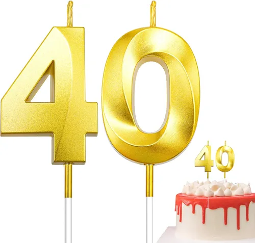 Vista 14 de Velas de 10º cumpleaños de oro champán - Velas de 10 números para decoración de pasteles