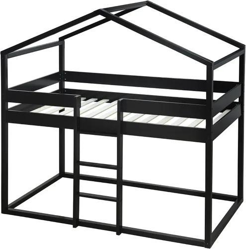 Vista 5 de Litera de madera individual sobre cama individual con tienda de campaña, litera con escalera para niños (expreso)