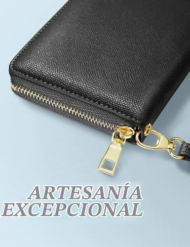 Vista 4 de Yarnic Cartera para mujer, negro, piel sintética, protección RFID, 8.9 x 4.7 x 0.8 pulgadas
