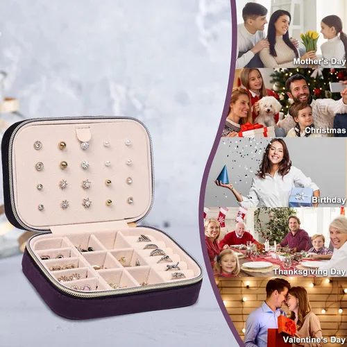 Vista 6 de Dajasan Mini estuche de joyería de viaje, pequeña caja organizadora de joyas de viaje, caja de regalo de joyería de terciopelo para mujeres y niñas