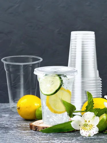 Vista 6 de NEEBAKE 150 Juegos de Vasos de Plástico Desechables de 9 oz con Tapas - Vasos Transparentes para Beber, Vasos de Plástico para Café Helado, Batidos
